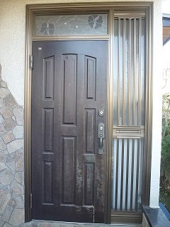 木製玄関ドア塗装、西東京1