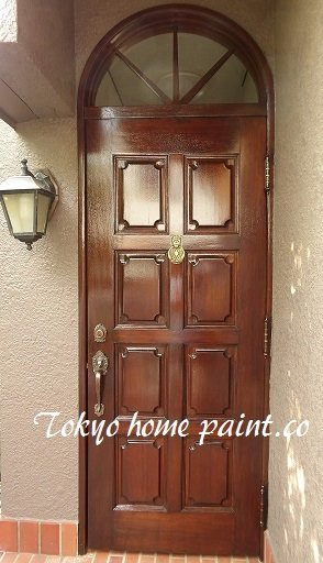 ヤマハ玄関ドア塗装仕上げ 、練馬区2