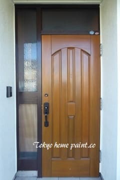 木製ヤマハ玄関ドア塗装工事前