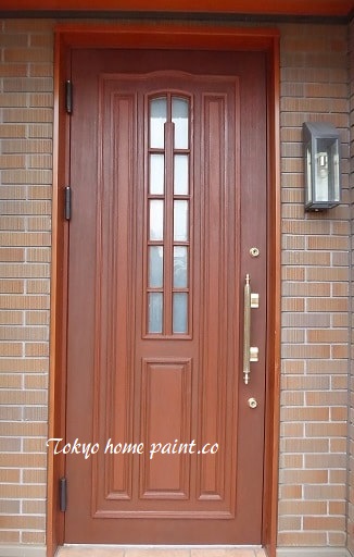 木製玄関ドア塗装、オイル仕上げ