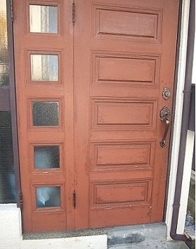 木製玄関ドア塗装、ヤマハ製、豊島区、工事前