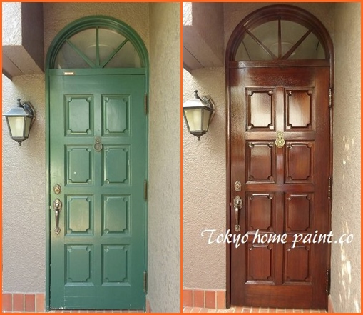 ヤマハ玄関ドアのペンキ塗りをウレタン仕上げに・練馬区