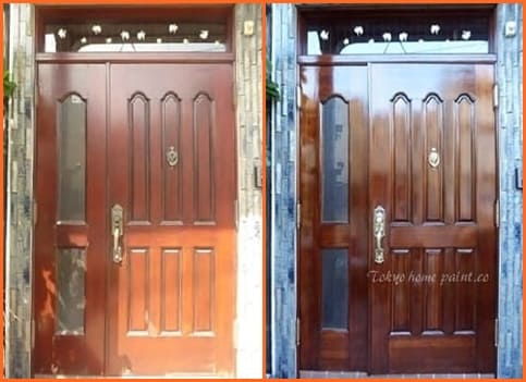 ヤマハの木製玄関ドア再塗装事例